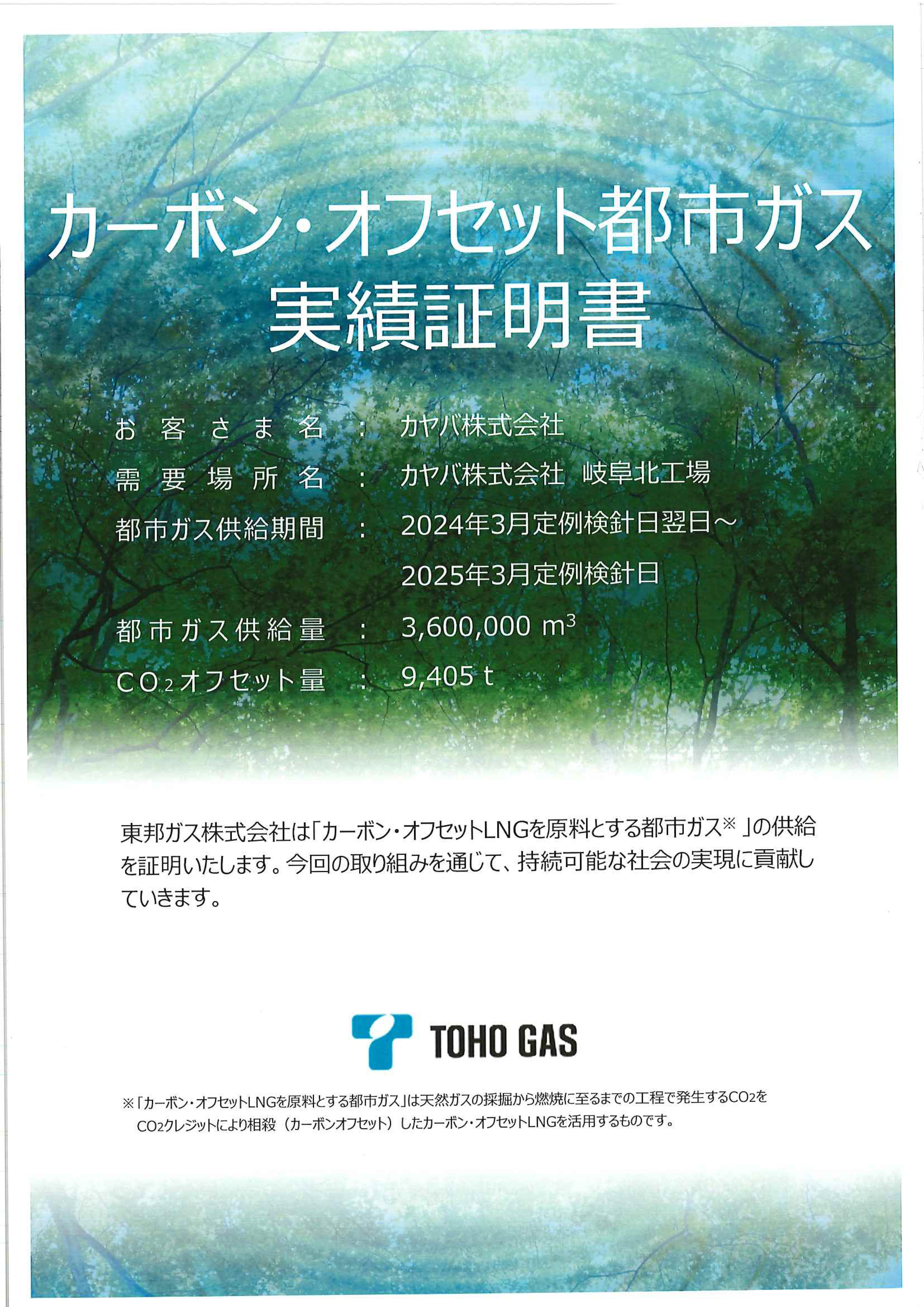 Carbon Neutral City Gas Performance Certificate