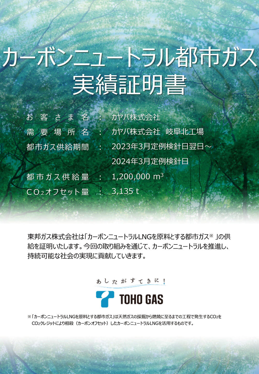 Carbon Neutral City Gas Performance Certificate